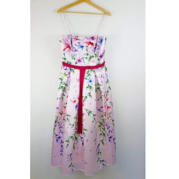 NEW Marchesa Notte Strapless Floral Gown Lilac 12 - Picture 4 of 11